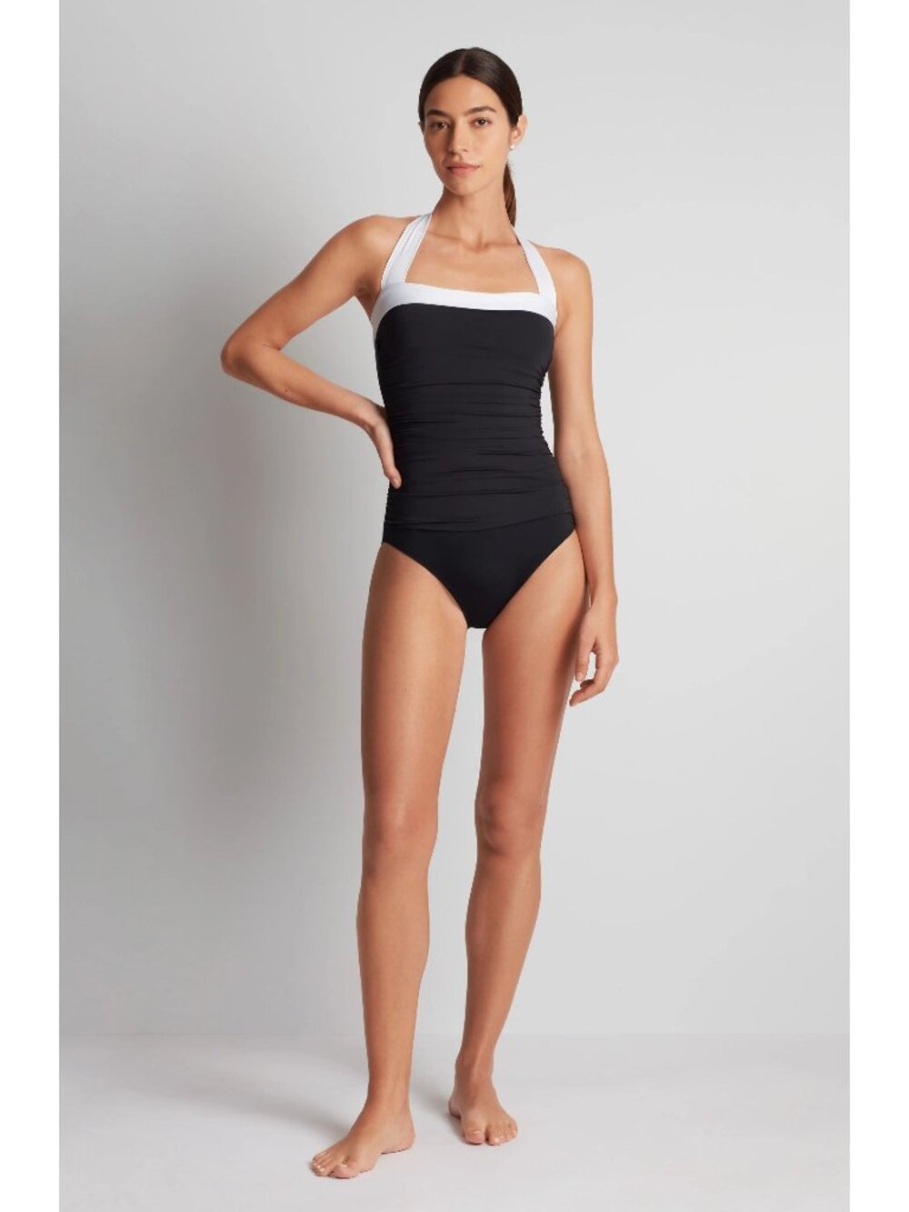 🆕RALPH LAUREN Halter One Piece Swimsuit Black & White 12